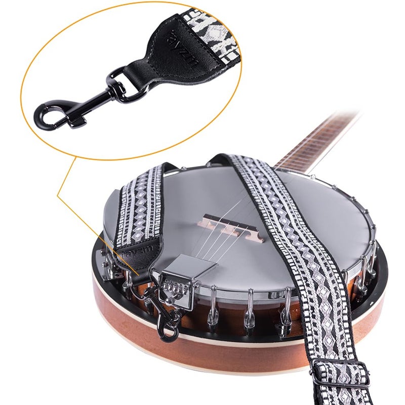 Rayzm Embroidery Banjo Strap, Jacquard Woven Cotton Strap for Banjo, Metal Clip-on Hooks, 5cm Wide, Length Adjustable - Image 3